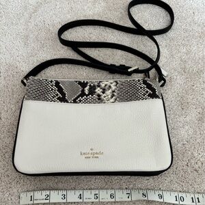 Kate Spade Leila triple gusset white black snake print crossbody purse bag tote